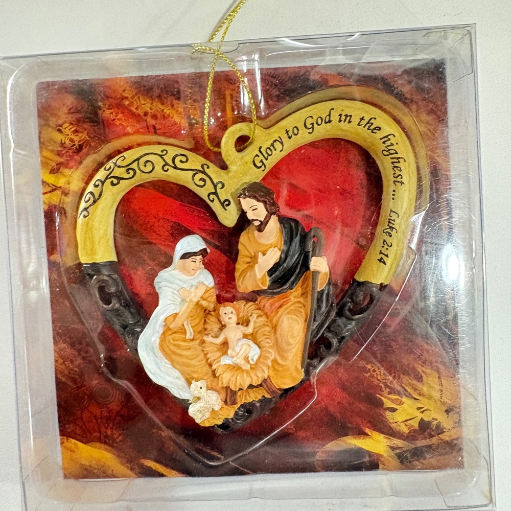 Family Christian Stores Nativity Heart Ornament Luke 2:14 Holy Family 1403775
